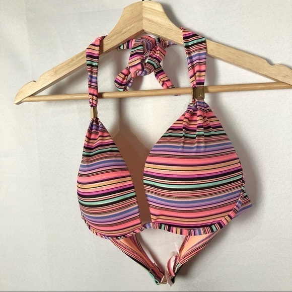 Victoria's Secret Swim Pink Color Striped The Hottie Halter Swim Top 36C - Picture 3 of 5